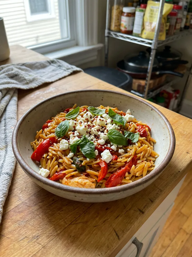 Roasted Red Pepper Chicken Orzo