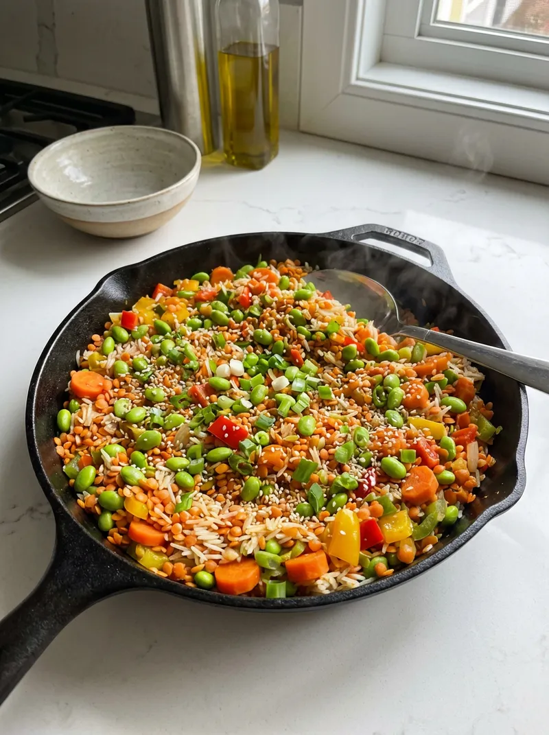 Sesame Ginger Lentil Basmati Rice Skillet
