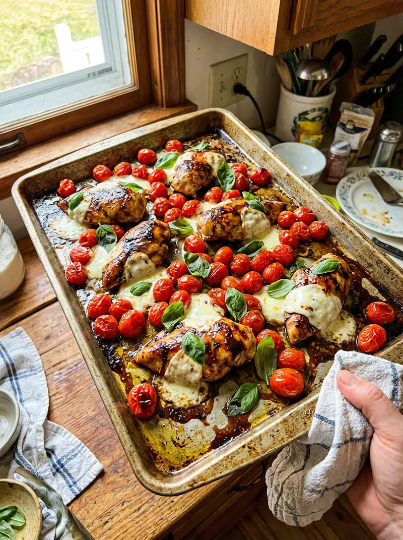 Sheet Pan Balsamic Chicken Caprese
