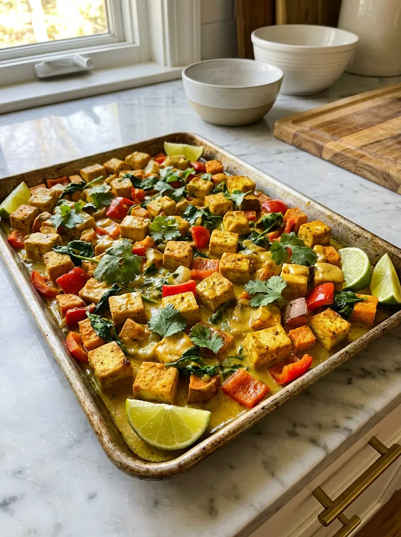 Sheet Pan Coconut Curry Tofu