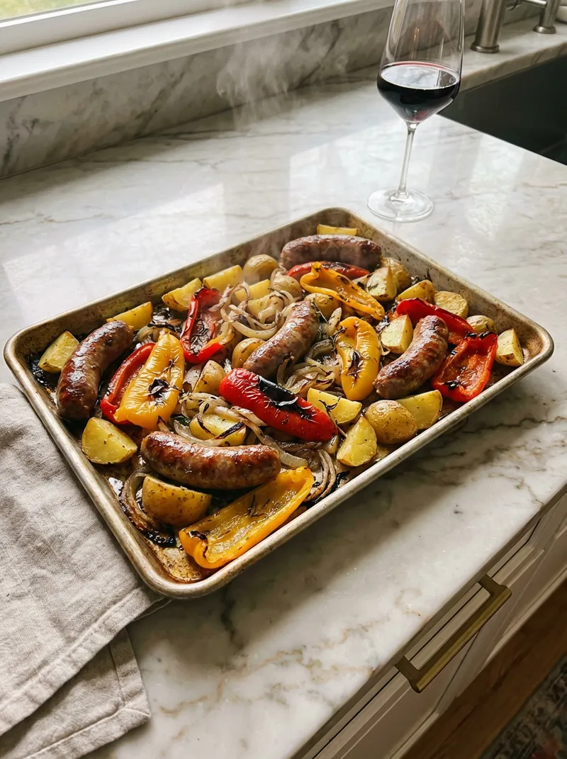 Sheet Pan Sausage Peppers and Potatoes