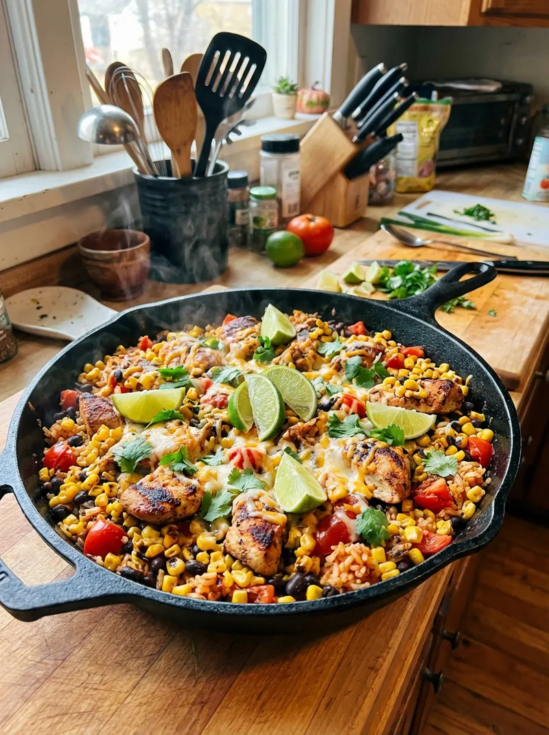 Southwest Chicken Corn Rice Skillet