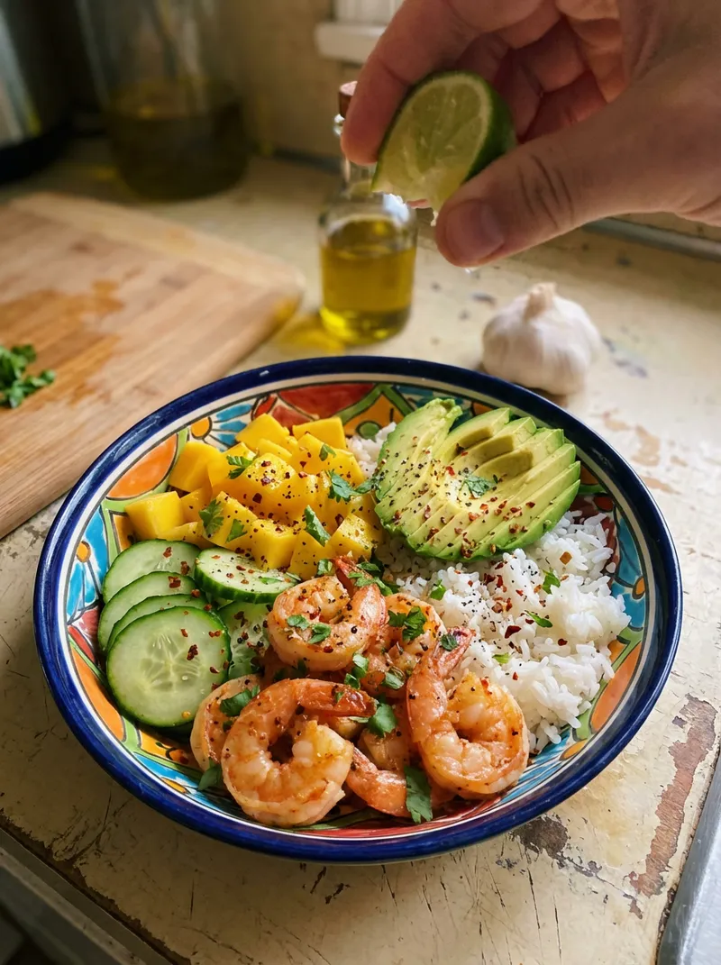 Spicy Garlic Shrimp Mango Bowl