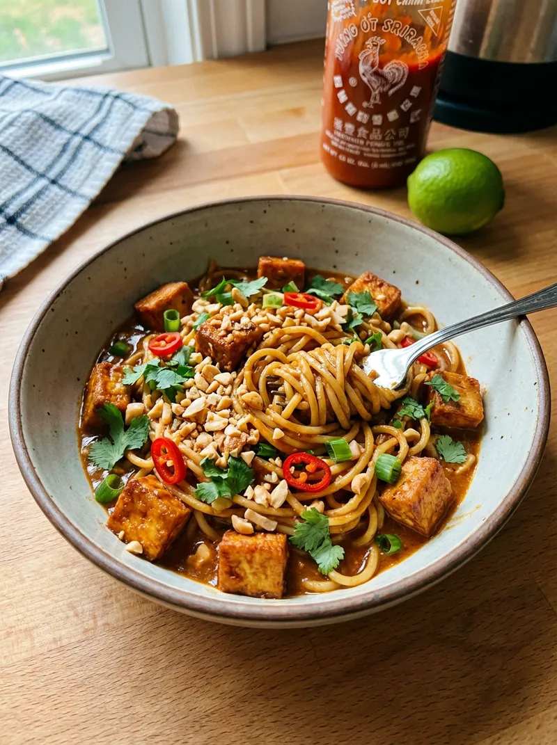 Spicy Peanut Tofu Noodles