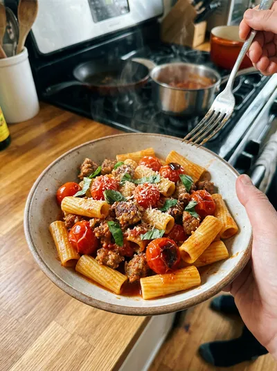 Spicy Sausage Tomato Rigatoni