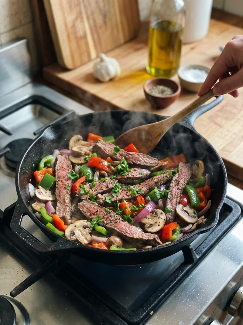 Steak and Mushroom Pepper Skillet