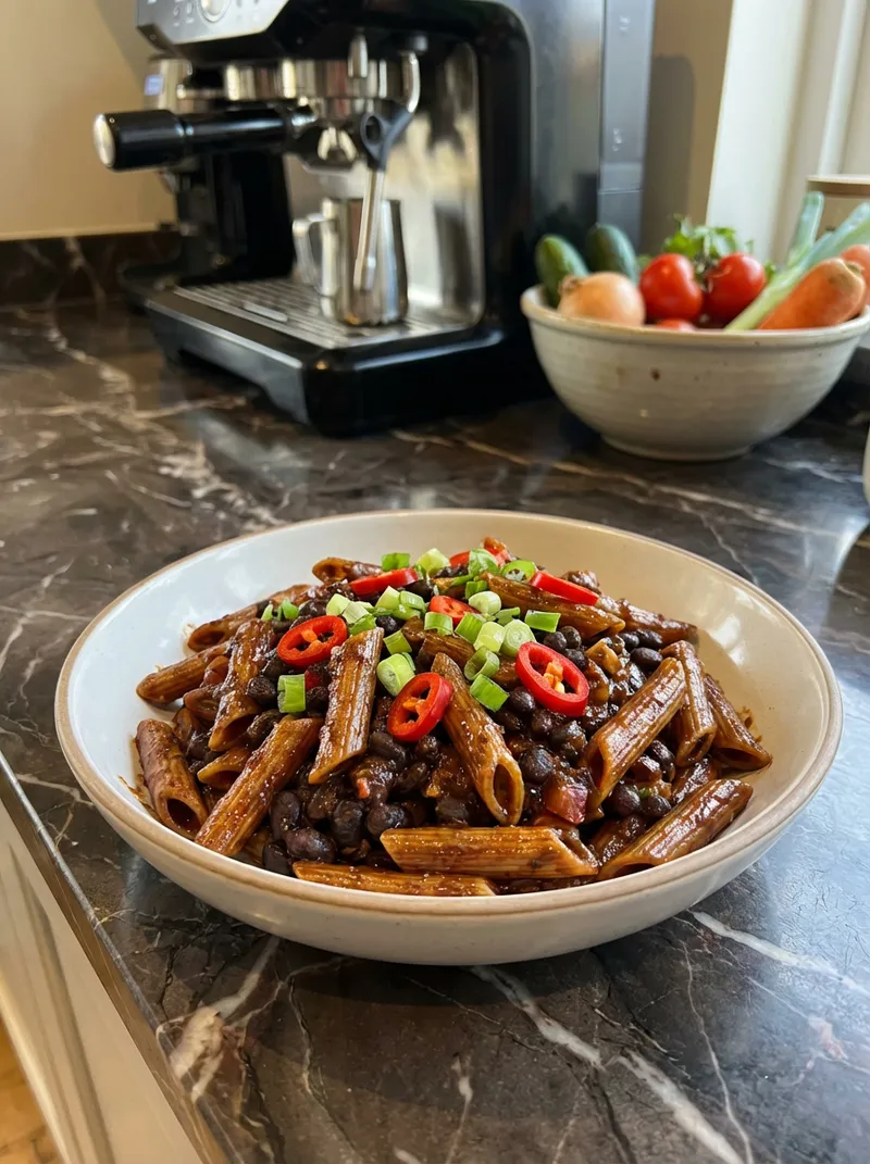 Sticky Chili Black Bean Penne