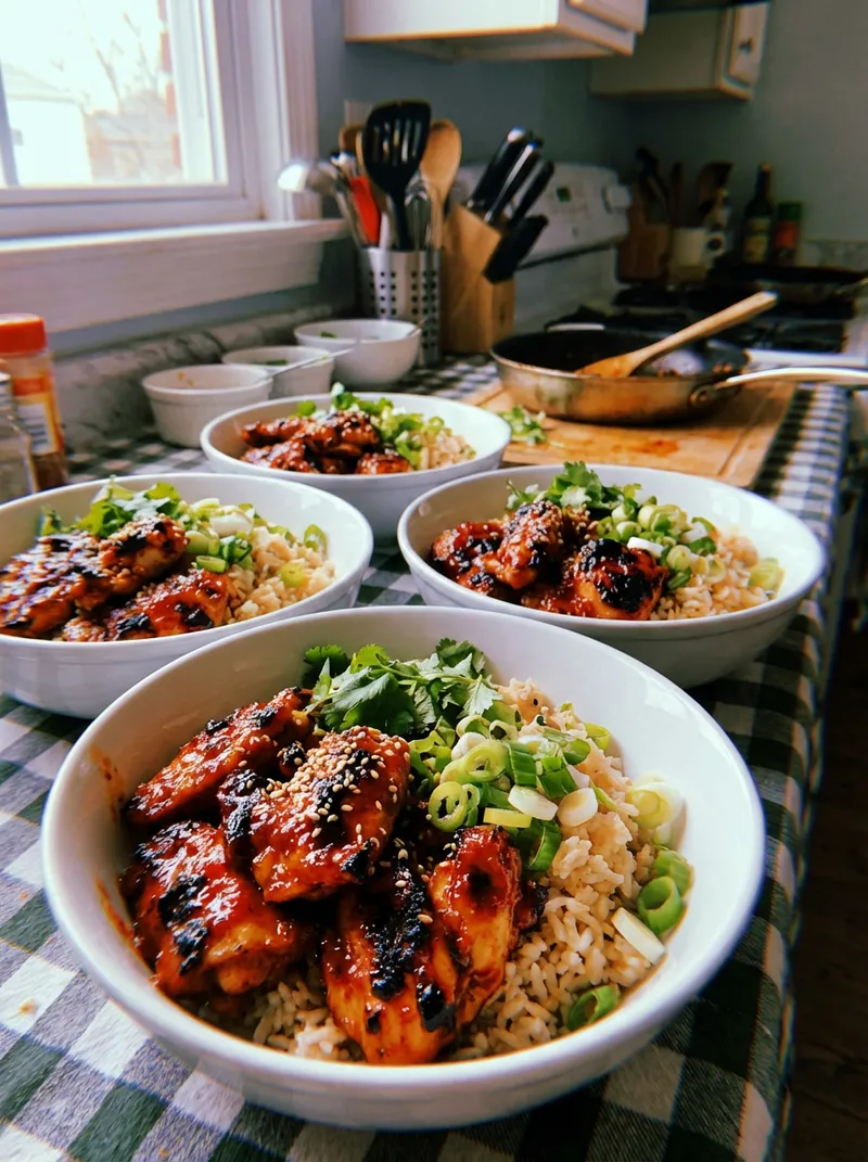 Sticky Chili Chicken Rice Bowls