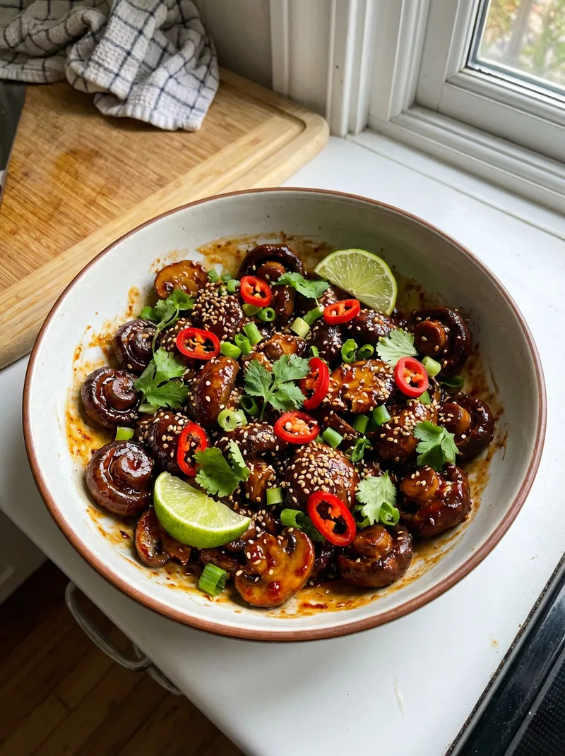 Sticky Chili Mushroom Salad