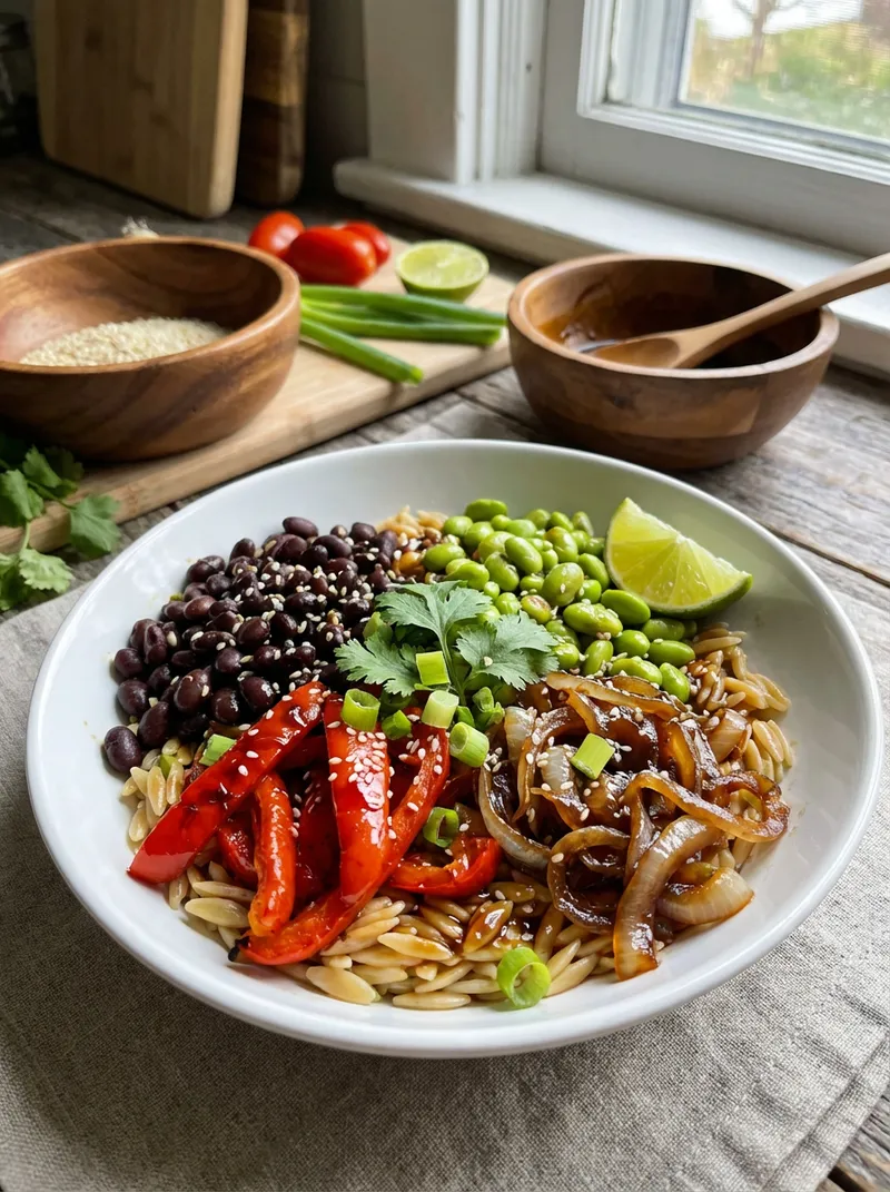 Teriyaki Black Bean Orzo