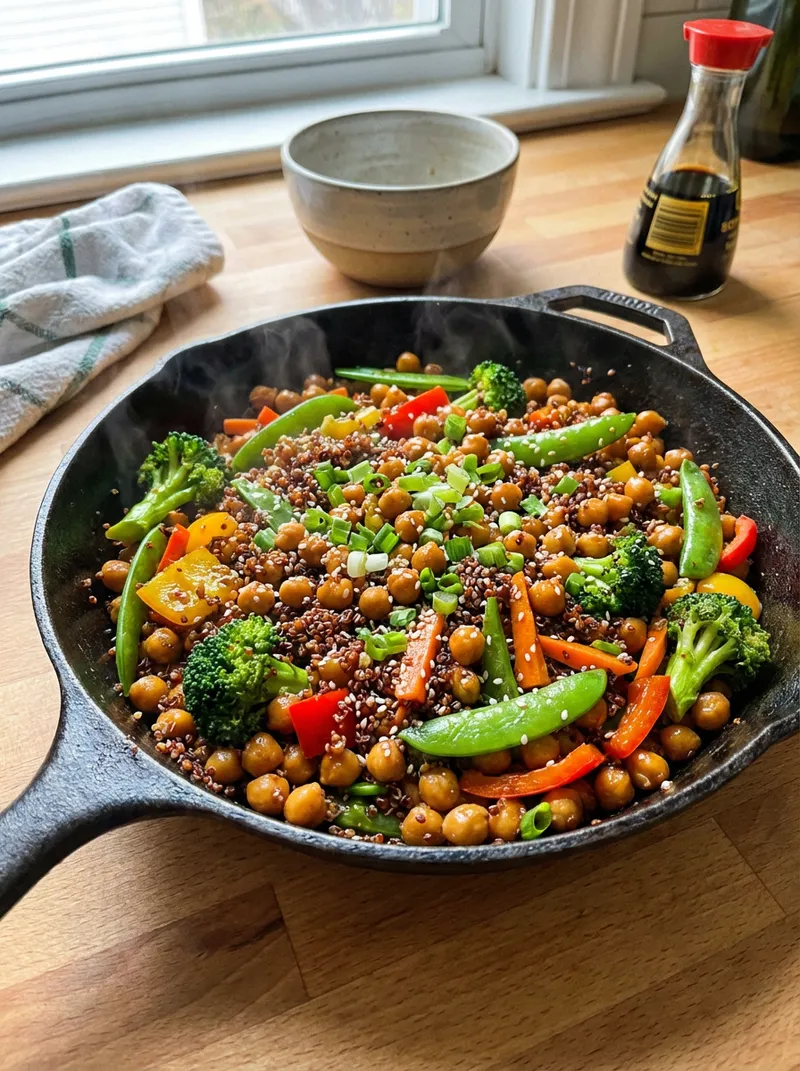 Teriyaki Chickpea Quinoa Skillet
