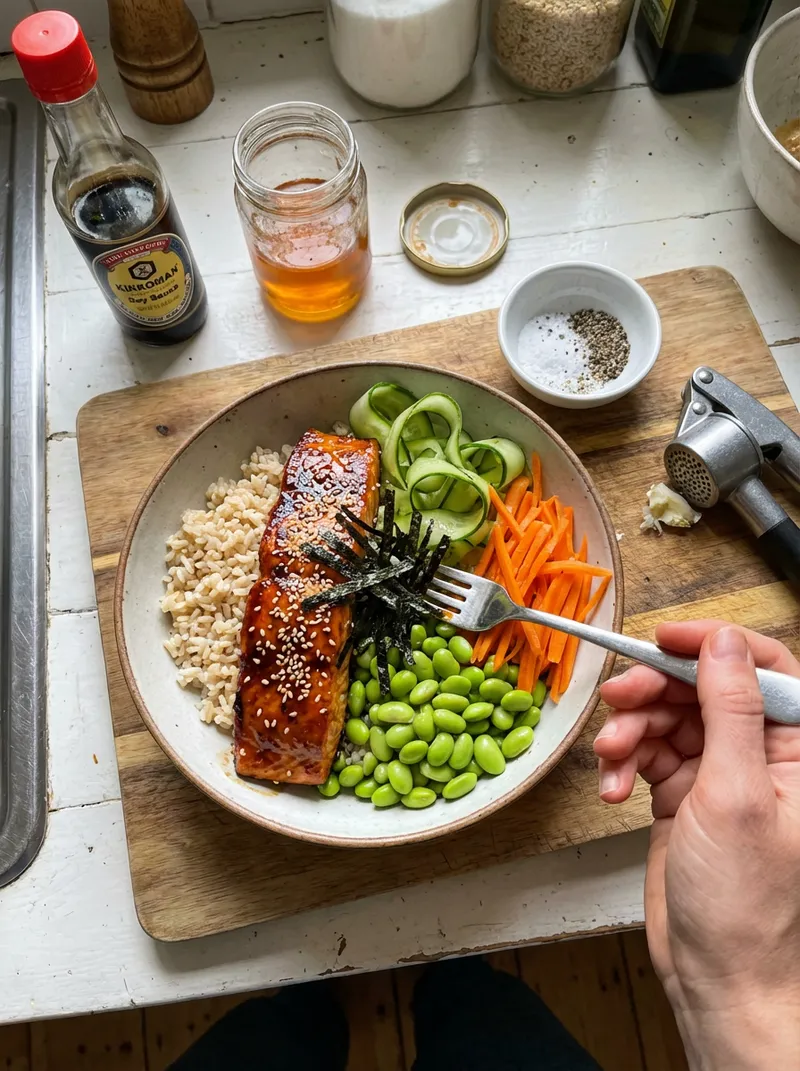 Teriyaki Salmon Edamame Bowl