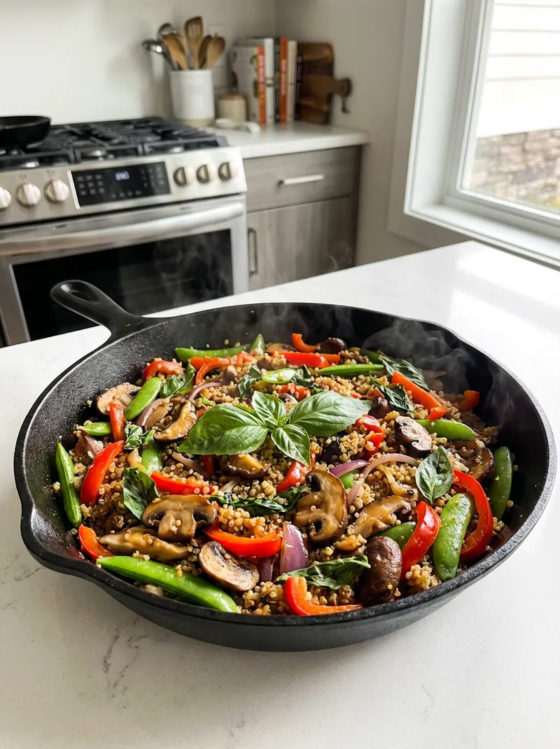 Thai Basil Mushroom Quinoa Skillet