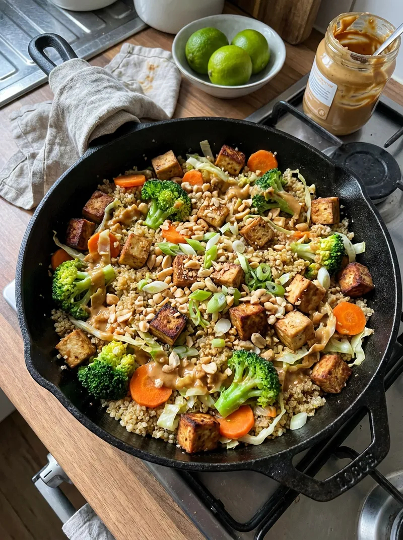 Tofu Peanut Veg Skillet