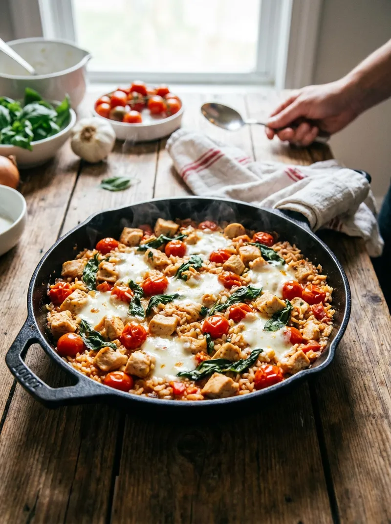 Tomato Basil Chicken Rice Skillet