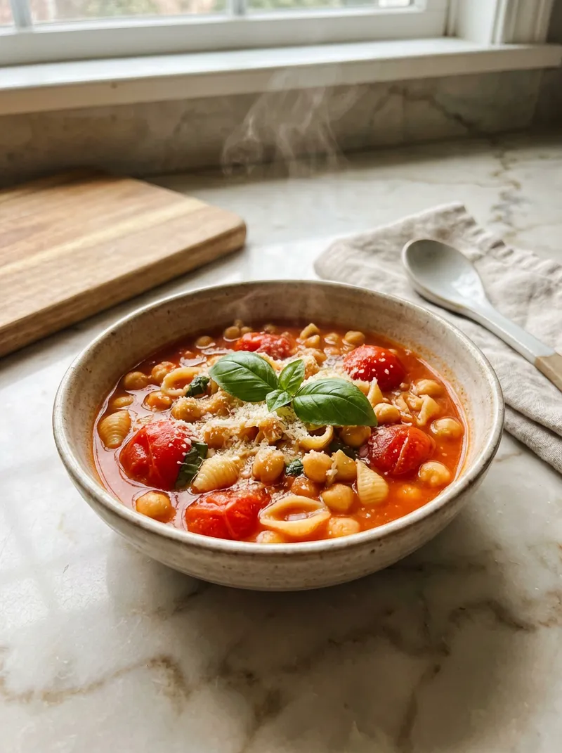 Tomato Chickpea Pasta Soup