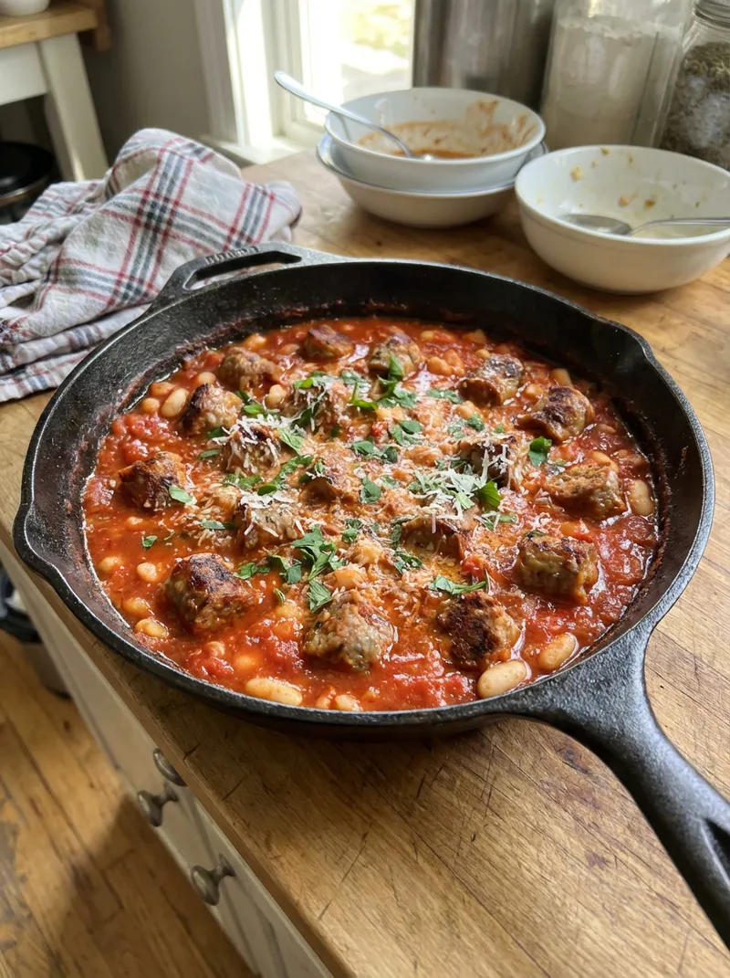 Tomato Sausage White Bean Skillet