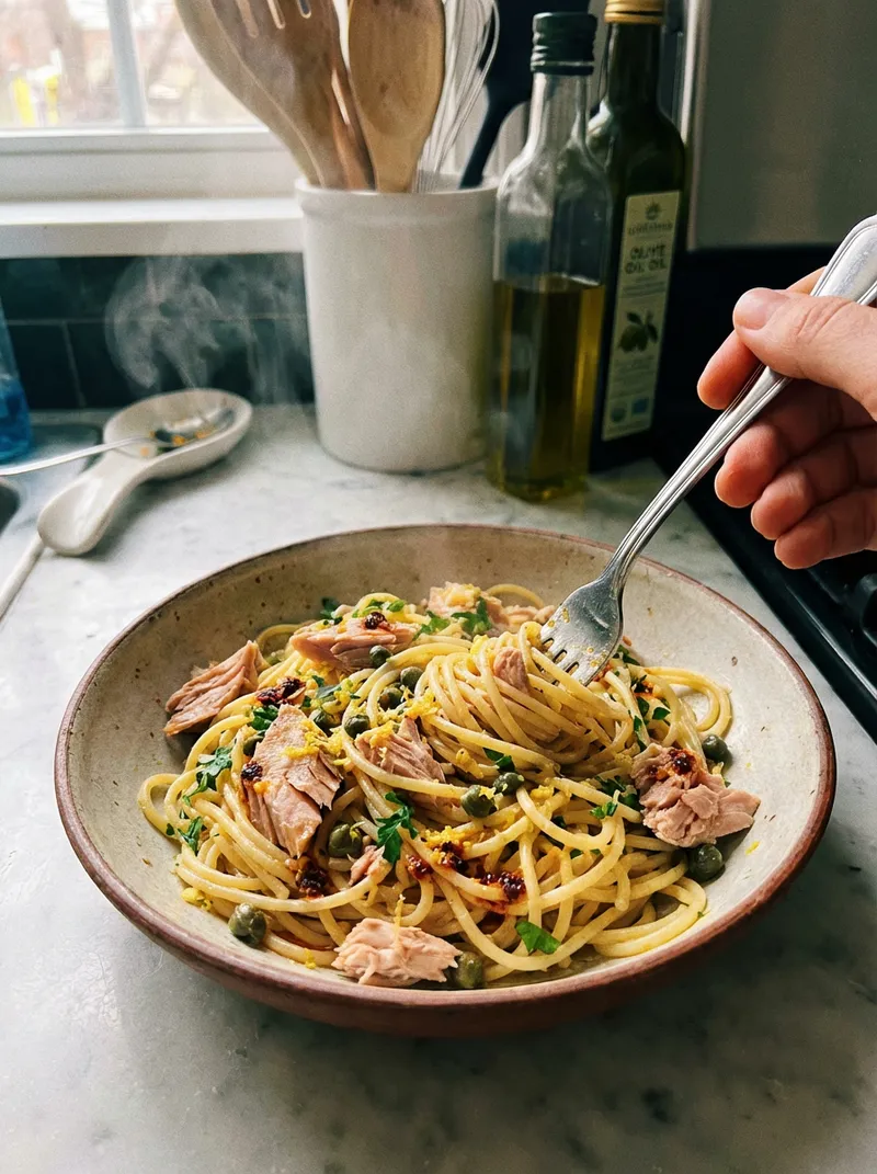 Tuna Caper Lemon Spaghetti
