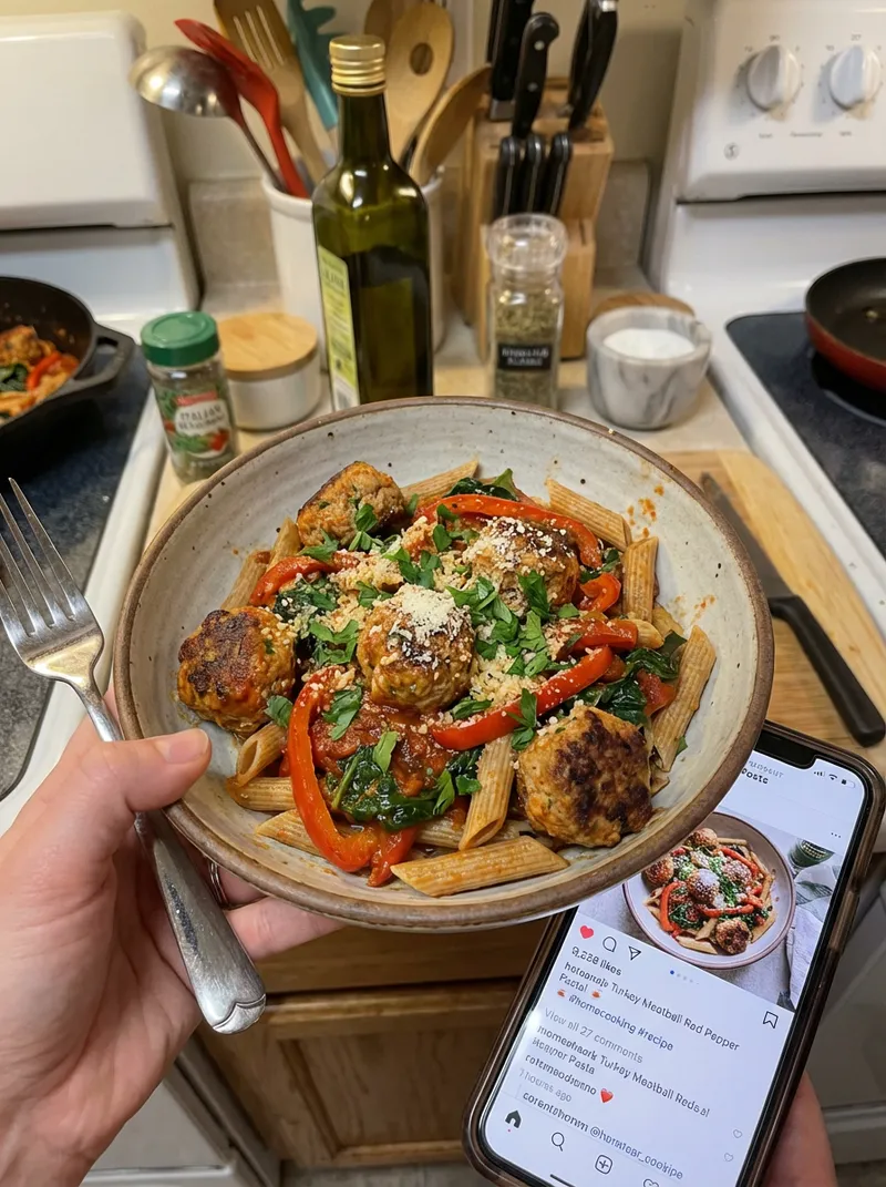 Turkey Meatball Red Pepper Pasta